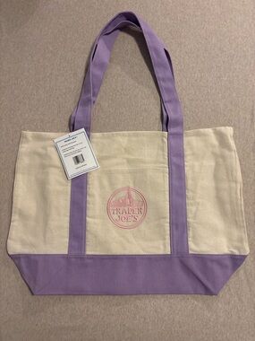 Trader Joe’s viral Cream and Purple Canvas Tote Bag large